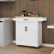 White Kitchen Island Rolling Trolley Cart With 1 Drawer 2 Doors & Adjustable Shelves